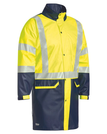 Taped Hi Vis Stretch PU Rain Coat - Yellow/Navy - AJP Industrial Supplies - bisley - bj6935ht - tt04 - xs