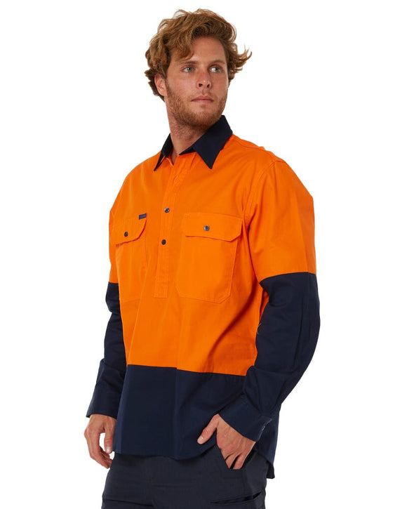 Vented Closed Front Lightweight LS Shirt - Orange/Navy - AJP Industrial Supplies - pilbara - rm107vcf - ora - nav - s