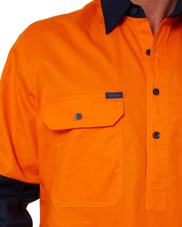 Vented Closed Front Lightweight LS Shirt - Orange/Navy - AJP Industrial Supplies - pilbara - rm107vcf - ora - nav - s