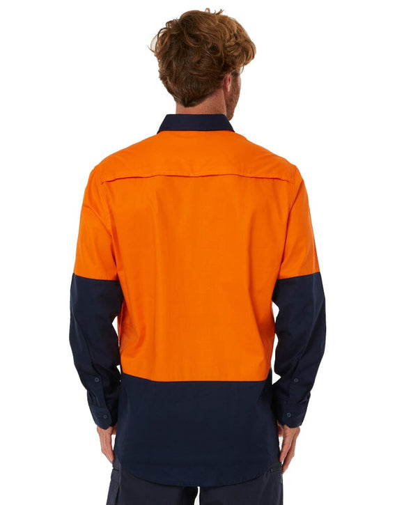 Vented Closed Front Lightweight LS Shirt - Orange/Navy - AJP Industrial Supplies - pilbara - rm107vcf - ora - nav - s