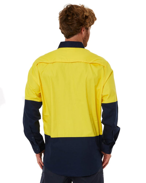Vented Closed Front Lightweight LS Shirt - Yellow/Navy - AJP Industrial Supplies - pilbara - rm107vcf - yel - nav - s