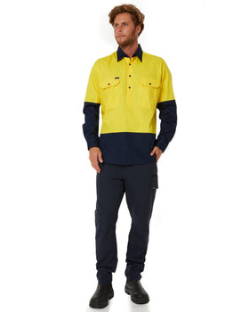 Vented Closed Front Lightweight LS Shirt - Yellow/Navy - AJP Industrial Supplies - pilbara - rm107vcf - yel - nav - s