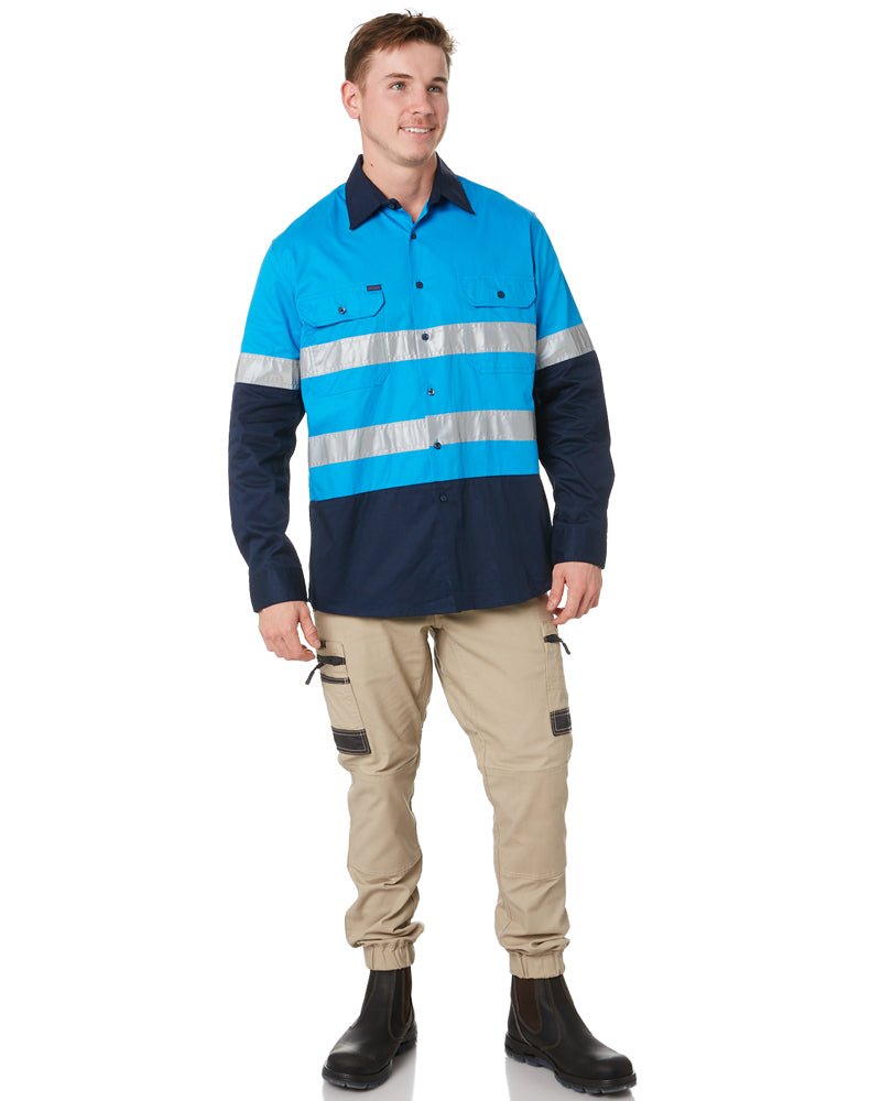 Vented Open Front LW LS Shirt Taped - Blue/Navy - AJP Industrial Supplies - ritemate - rm107v2r - bn - xs