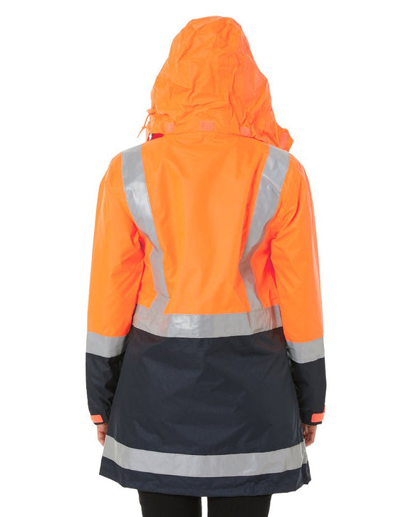 Womens H Taped Hi Vis Rain Coat - Orange/Navy - AJP Industrial Supplies - bisley - bjl6966t - tt05 - 6