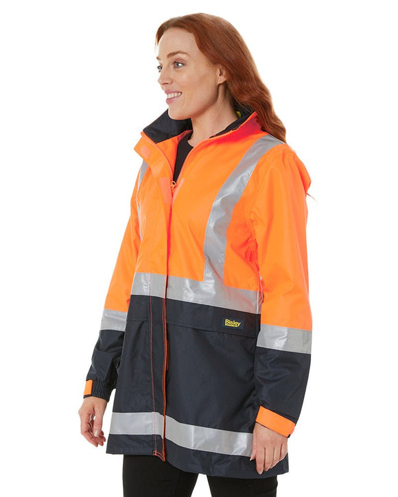 Womens H Taped Hi Vis Rain Coat - Orange/Navy - AJP Industrial Supplies - bisley - bjl6966t - tt05 - 6