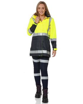 Womens H Taped Hi Vis Rain Coat - Yellow/Navy - AJP Industrial Supplies - bisley - bjl6966t - tt04 - 6