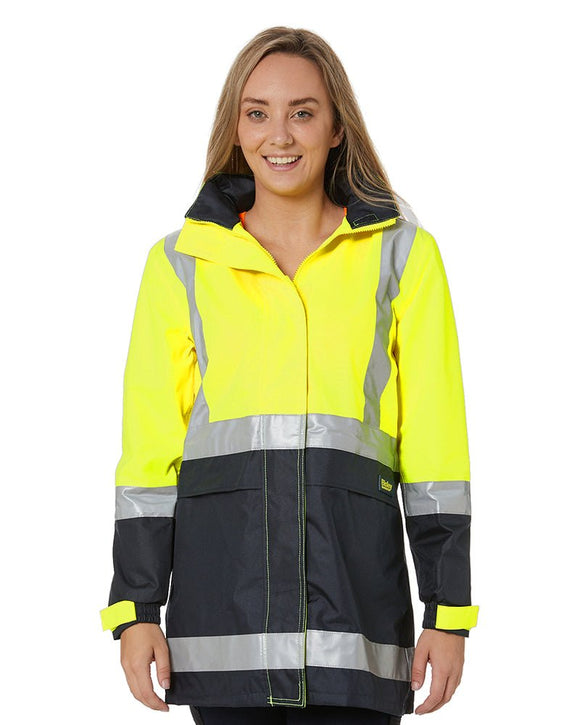 Womens H Taped Hi Vis Rain Coat - Yellow/Navy - AJP Industrial Supplies - bisley - bjl6966t - tt04 - 6