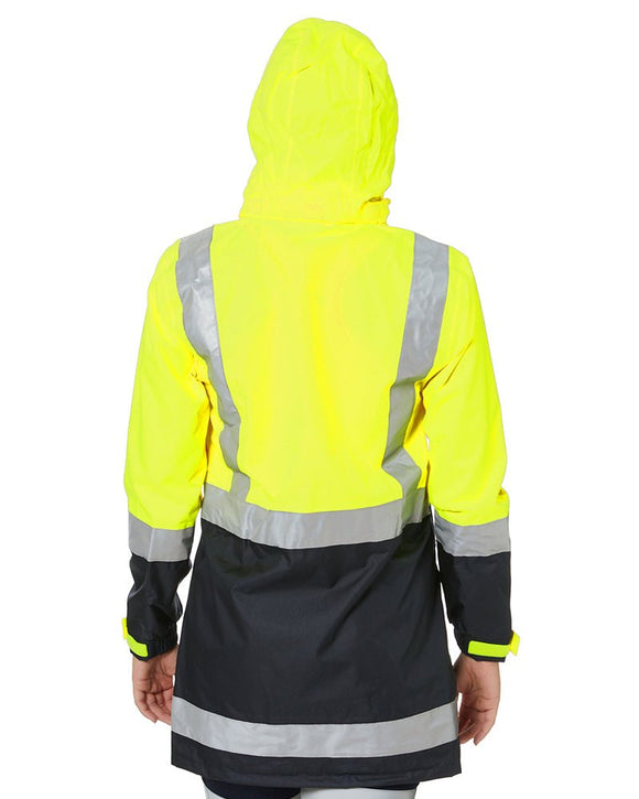 Womens H Taped Hi Vis Rain Coat - Yellow/Navy - AJP Industrial Supplies - bisley - bjl6966t - tt04 - 6