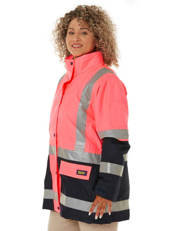 Womens Taped Hi Vis 5 In 1 Rain Jacket - Pink/Navy - AJP Industrial Supplies - bisley - bkl6975 - tt21 - 6