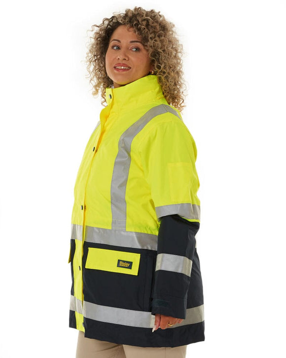 Womens Taped Hi Vis 5 In 1 Rain Jacket - Yellow/Navy - AJP Industrial Supplies - bisley - bkl6975 - tt04 - 6